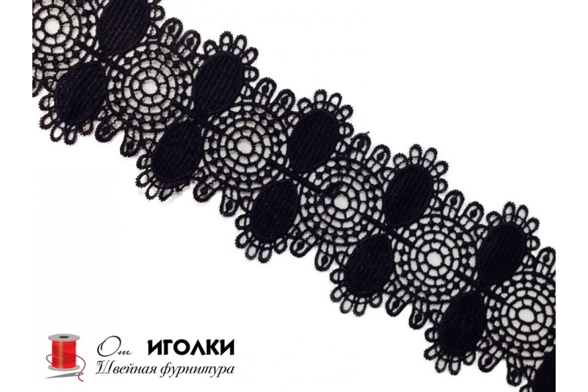Кружево плетеное шир.9 см арт.TJ10932 цв.черный уп.13,5 м