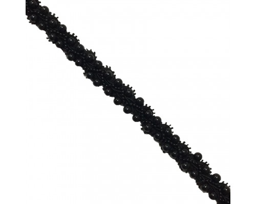 Тесьма пришивная с бусинами шир.2 см (20 мм). арт.8960-3 цв.черный уп.9,14 м.